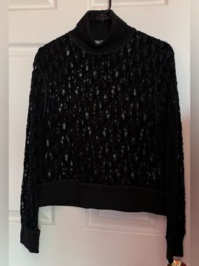 Dior Black Oblique Sheer Velvet Monogram Turtleneck Top-Authentic